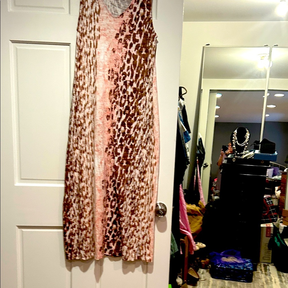 Pink and Brown Animal Print Maxi Dress